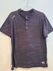 Affliction Lava Wash Burnout Texture Cross Stitch Henley