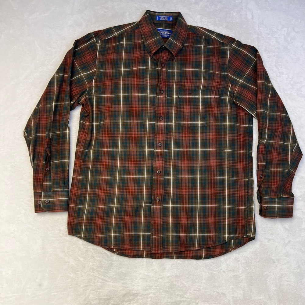 Pendleton Canterbury Cloth Button Down Plaid Shirt Pima Cotton Merino Wool Blend