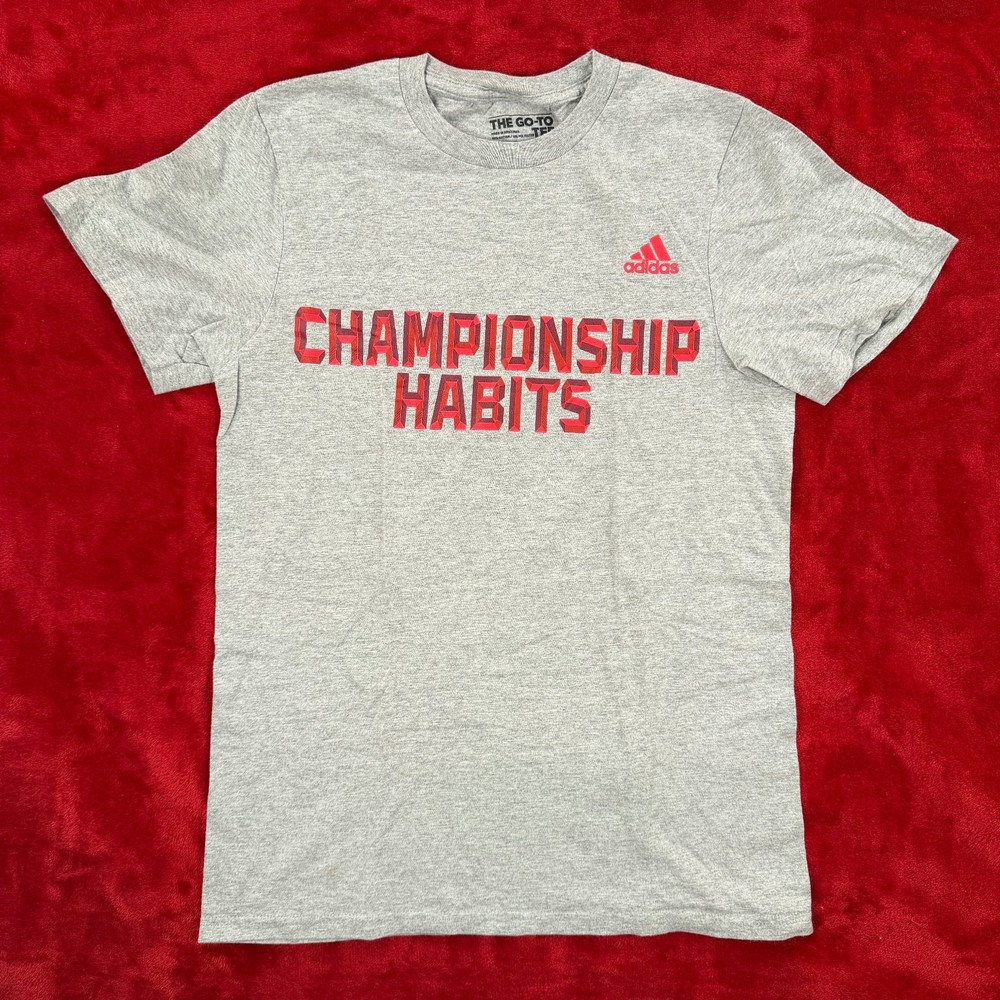 Adidas T-Shirt Men’s Gray S The Go-To Tee Championship Habits Cotton Blend