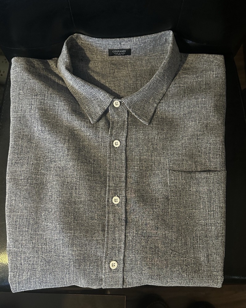 Coofandy Men’s Short Sleeve Button Down Lightweight Linen Shirt, 2XL, Gray