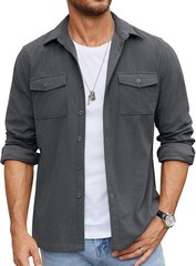 Men’s Button Down Waffle Shirt Jacket Casual Shacket Lightweight Overshirts