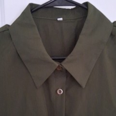 Green Solid Short Sleeve Point Collar Button-Up Shirt w/ Pockets, XL