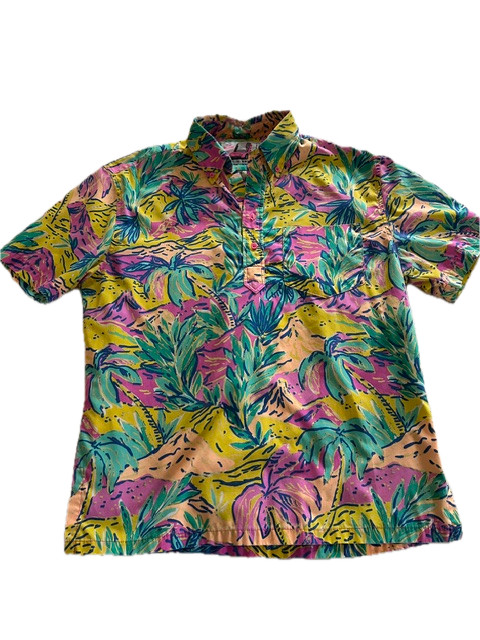 Chubbies The Nutter Men’s Large Pink Tropical Button Short Sleeve Yellow Shirt