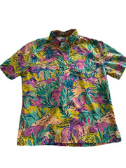 Chubbies The Nutter Men’s Large Pink Tropical Button Short Sleeve Yellow Shirt