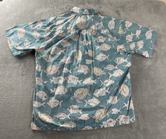 Cooke Street Hawaiian Shirt Mens XL Sea Turtle Ocean Fish Reverse Blue Aloha