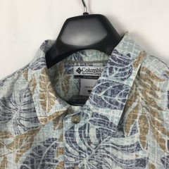 Columbia Sportswear Mens Shirt Large Blue Brown Tropical Outdoor Classic Utility