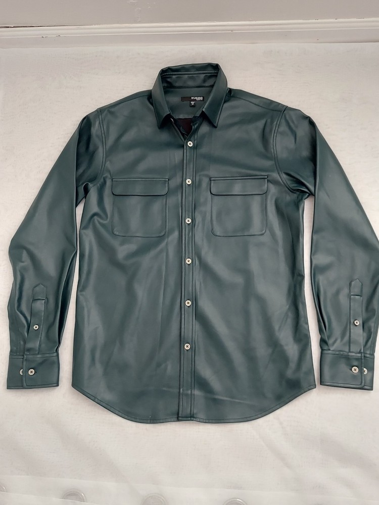 Murano Slim Fit Green Polyurethane Polyester Button-Up Shirt Men’s M
