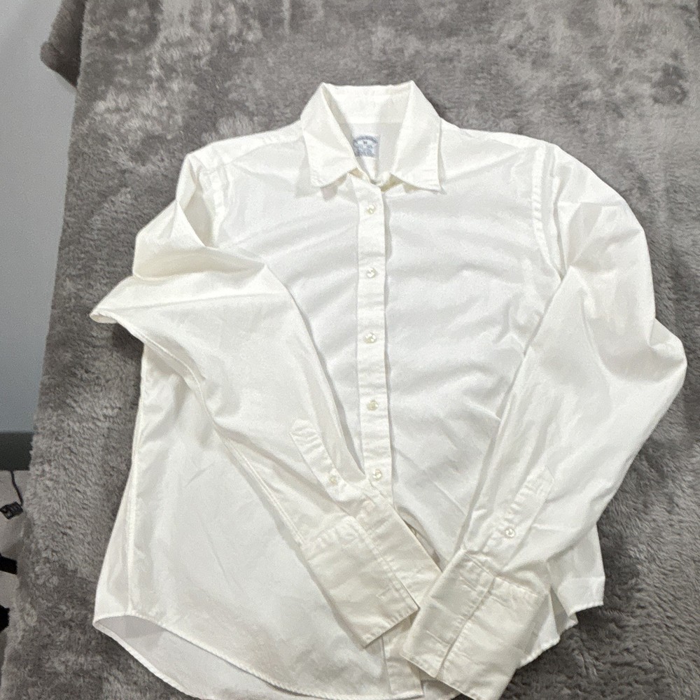 Brooks Brothers Men’s M White Solid Cotton Long Sleeve Dress Shirt Machine Wash
