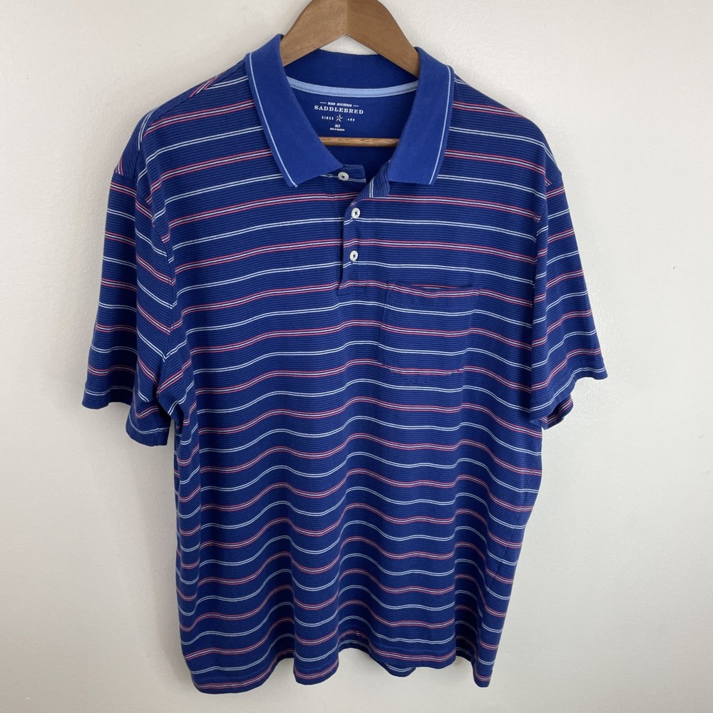 Saddlebred Polo Shirt Mens XLT Blue Striped Short Sleeve Cotton Blend Classic