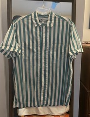 J.Crew Men’s Turquoise White Striped Cotton Short Sleeve Button-Up Shirt Medium
