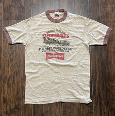 True Vintage 80s Budweiser Clydesdales Brown Ringer Tee Mens Medium Made In USA