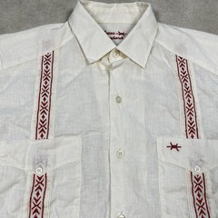Texas Standard Shirt Mens S Guayabera Button Down Ivory Linen Blend Embroidered