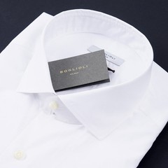 Boglioli Regular-Fit Solid White Poplin Cotton Dress Shirt 17 x 37 NWT