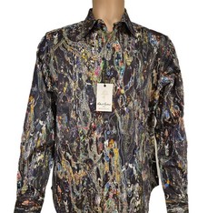 NWT $348 ROBERT GRAHAM EXOSPHERE BUTTON DOWN ABSTRUCT SILVER GOLD EMBROIDERY M