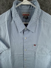 Quiksilver Rayon Polyester Check Short Sleeve Large Point Blue Pocket Mens Shirt
