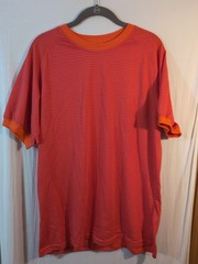 Vintage Men’s M Basic Essentials Orange Pink Striped Tee T-shirt 90s Oversized
