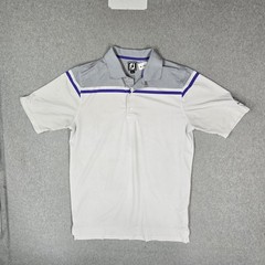 Footjoy Men Polo L White Embroidered Colorblock Logo Activewear Short Sleeve