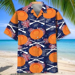 Clay Shooting Fireworks Hawaiian Shirt Mens Patriotic Skeet Shooting Aloha Shir