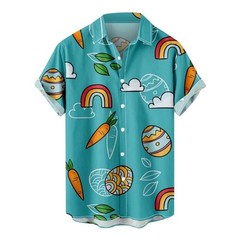 Mens Button Down Easter Bunny Egg Hawaiian Top Novelty Spring Holiday Gift Shirt