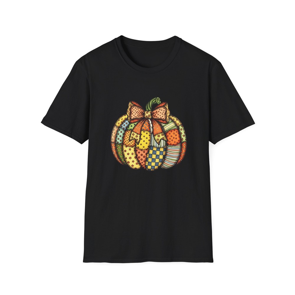 Patchwork Pumpkin T-Shirt Fall Tee Halloween Apparel Thanksgiving Cozy Autumn