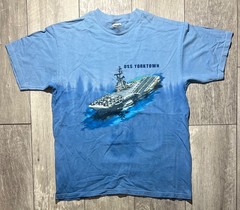 Vintage USS Yorktown Tie Dye Double Sided T-Shirt Anvil Size L Blue