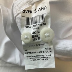 River Island Short Sleeve Button Front Shirt Mens Size M White Stretch Oxford