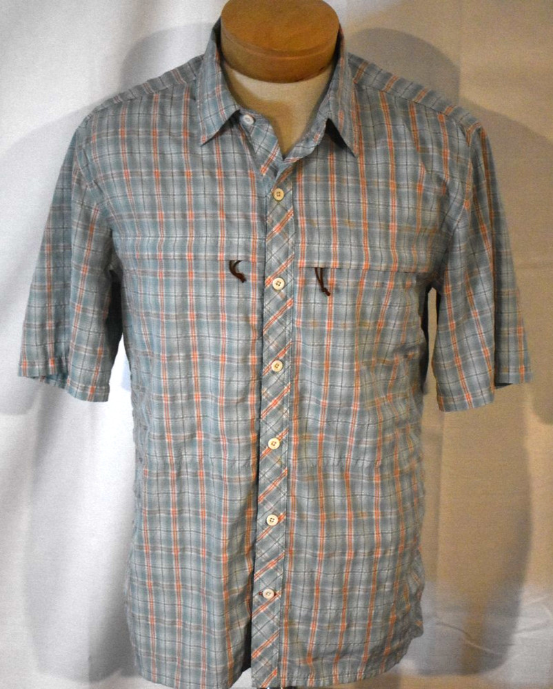 SIMMS Medium Men’s S/S Polyester Nylon Blend Fishing Shirt Blue Plaid
