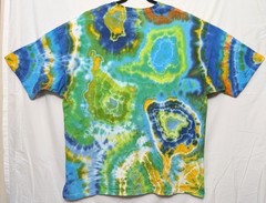 Handmade Tie Dye Geode Pattern Blue Green Yellow Orange 3XL Shirt 27.5″ W X 33″L