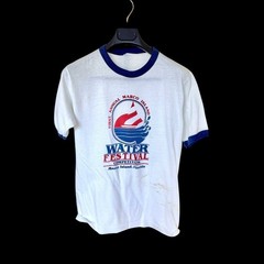 Vintage Marco Island Water Festival Ringer T-Shirt Mens White Navy Florida S/M