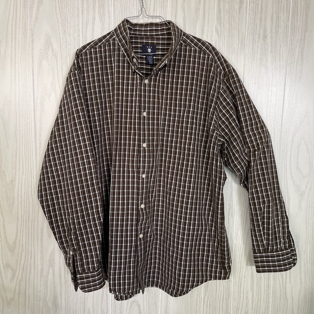 XL Ivey Crew Men’s Button Down Long Sleeve Shirt. Brown/White Dress or Casual