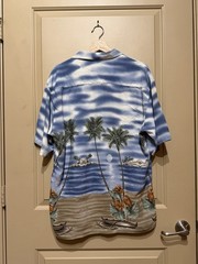 Pierre Cardin Men’s L Blue Hawaiian Tropical Graphic Short Sleeve Rayon Shirt