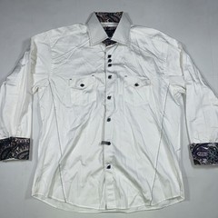 Bertigo White Button Up Multicolored Paisley Flip Cuff Men Size 6 Purple Buttons