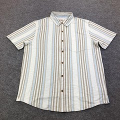 Lucky Brand Shirt Mens Medium Multi Stripe Short Sleeve Button Up Linen Sample