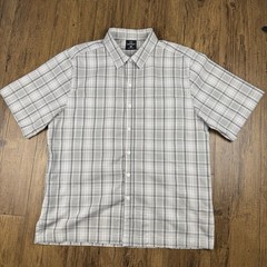 Scottevest Shirt Mens M Gray Plaid Lightweight Pockets Hidden Zip Concealed