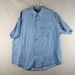 IZOD Shirt Mens XXL Blue Denim Twill Tencel Soft Basic Casual Short Sleeve