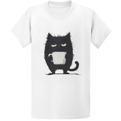 Gildan 5000 Grumpy Black Cat Coffee T-Shirt – Kawaii Tired Cat Lover Gift Tee