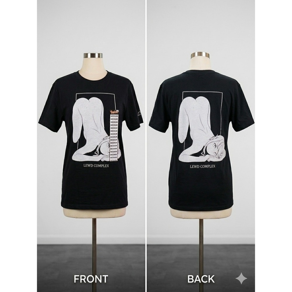 Lewd Complex Anime Graphic Tee Medium Black Streetwear Shirt NEW Adult Sexy