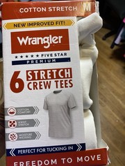 Wrangler Five Star Premium Men’s Crew Neck Tee 6-Pack M White Stretch Moisture