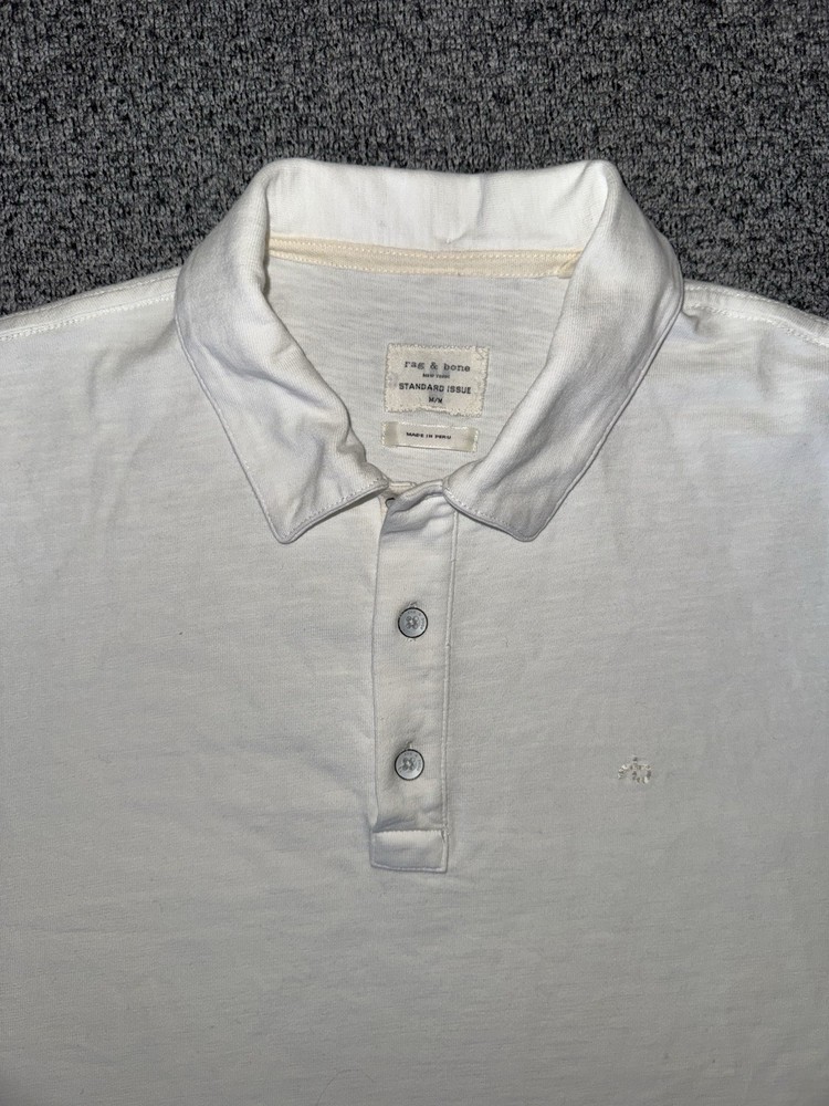RAG & BONE Standard Issue Polo Embroid Logo Signature Buttons sz M White Cotton