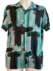 Topman Mens Small Green Colorful Abstract Print Short Sleeve Button Up Shirt