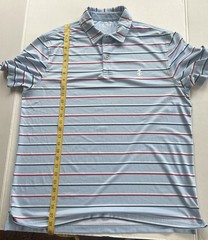 Izod Golf Advantage Performance Stretch Men L Light Blue Red Striped Polo Shirt