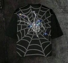 New Men Luxury Diamond Spider Rhinestones Fashion Black T-Shirt High Quality