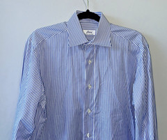 BRIONI LIGHT BLUE STRIPED BUTTON DOWN LONG SLEEVE SHIRT Sz 15-38 MADE IN ITALY