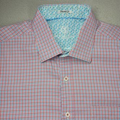 BUGATCHI Shaped Fit Flip Cuff Long Sleeved Plaid Button Up Shirt Men’s L Pocket