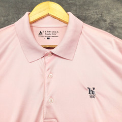 Golf Polo Mens L Performance Pink Button Resort Sporty Preppy Bermuda Sands Club