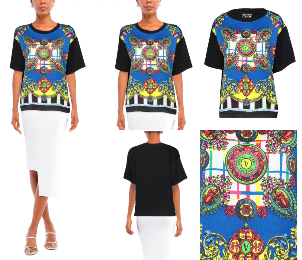 VERSACE JEANS COUTURE PATTERNED Baroque Top Blouse Shirt Oversized T-shirt XL