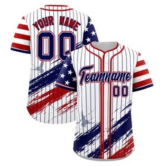 Custom Team Name Number Pinstripe Baseball Jersey Personalized Patriotic Flag