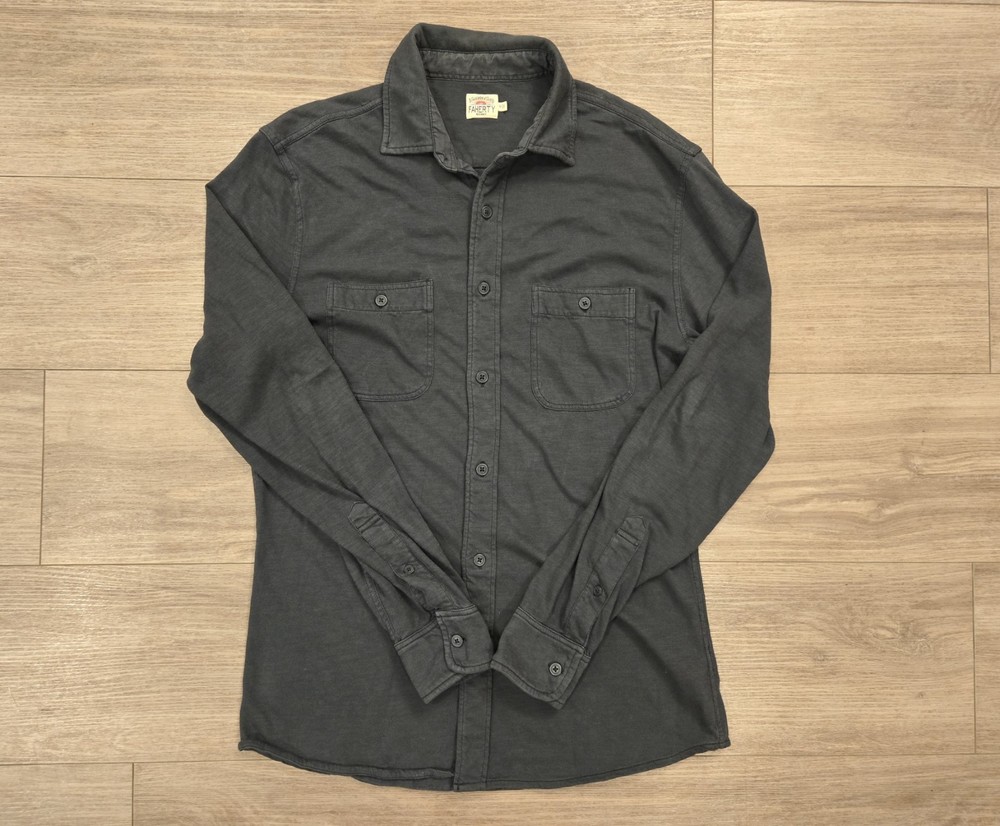 Faherty Sunwashed Knit Button-Up Organic Cotton Washed Blue Shirt Men’s Medium