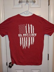 “Red White & Brew” Coffee Roastery Large Red Cotton Blend Tee-Shirt