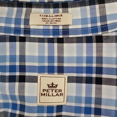 Peter Millar Hidden Button-Down Long-Sleeve Blue Plaid Dress Shirt XL